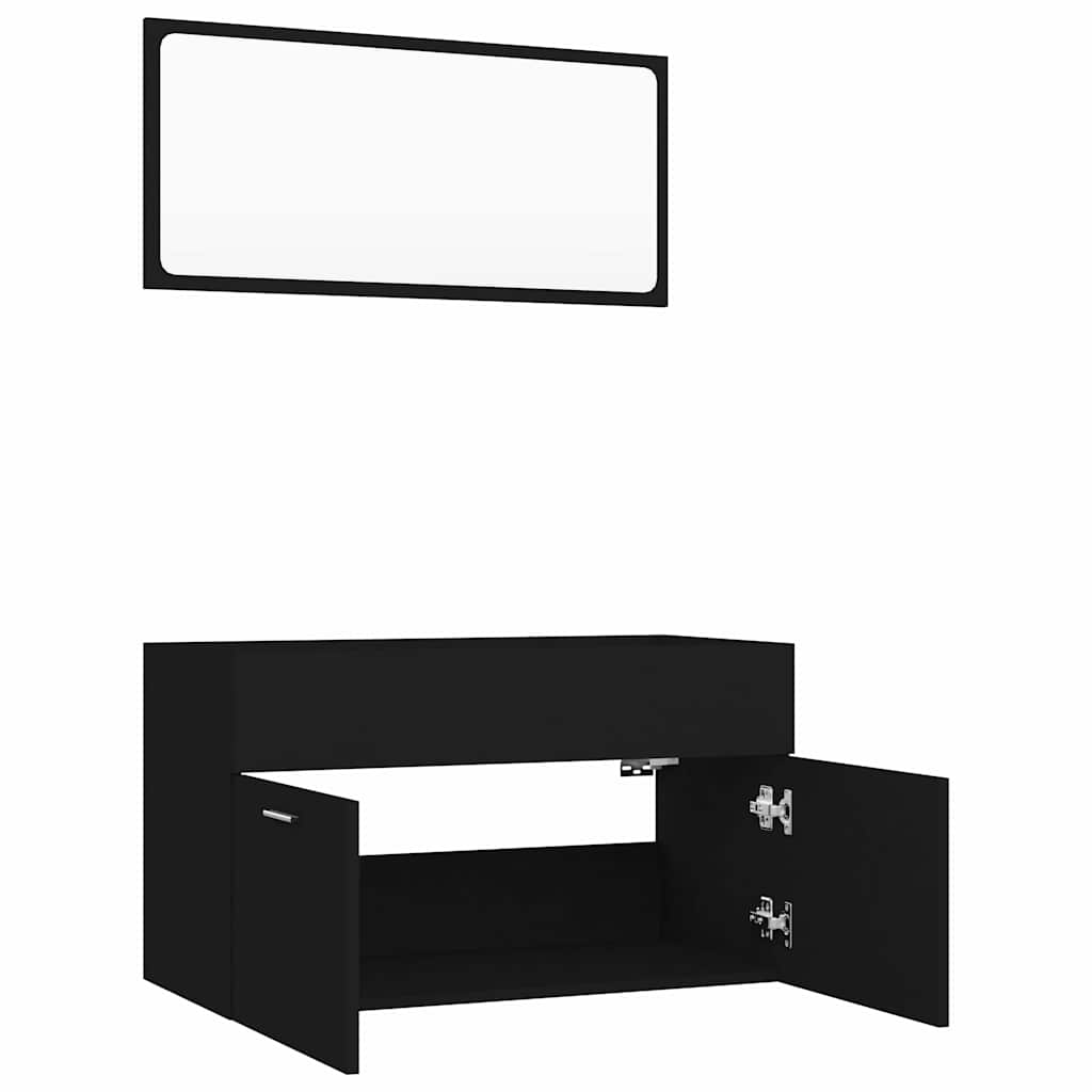 2-piece bathroom furniture set black wood material