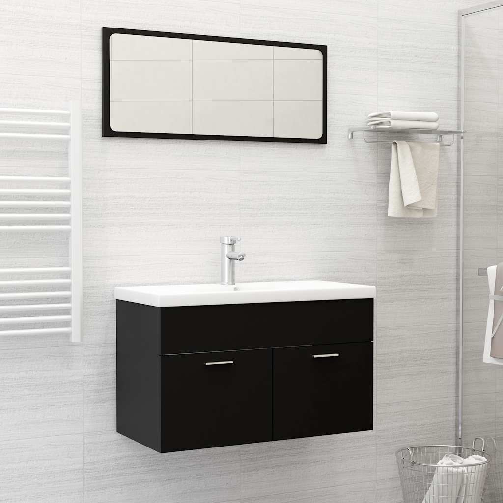 2-piece bathroom furniture set black wood material