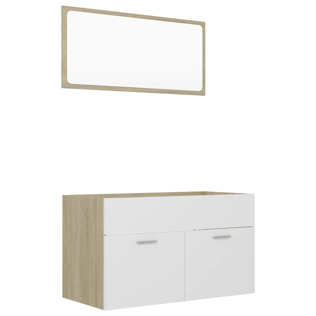 2-piece bathroom furniture set white and Sonoma oak wood material