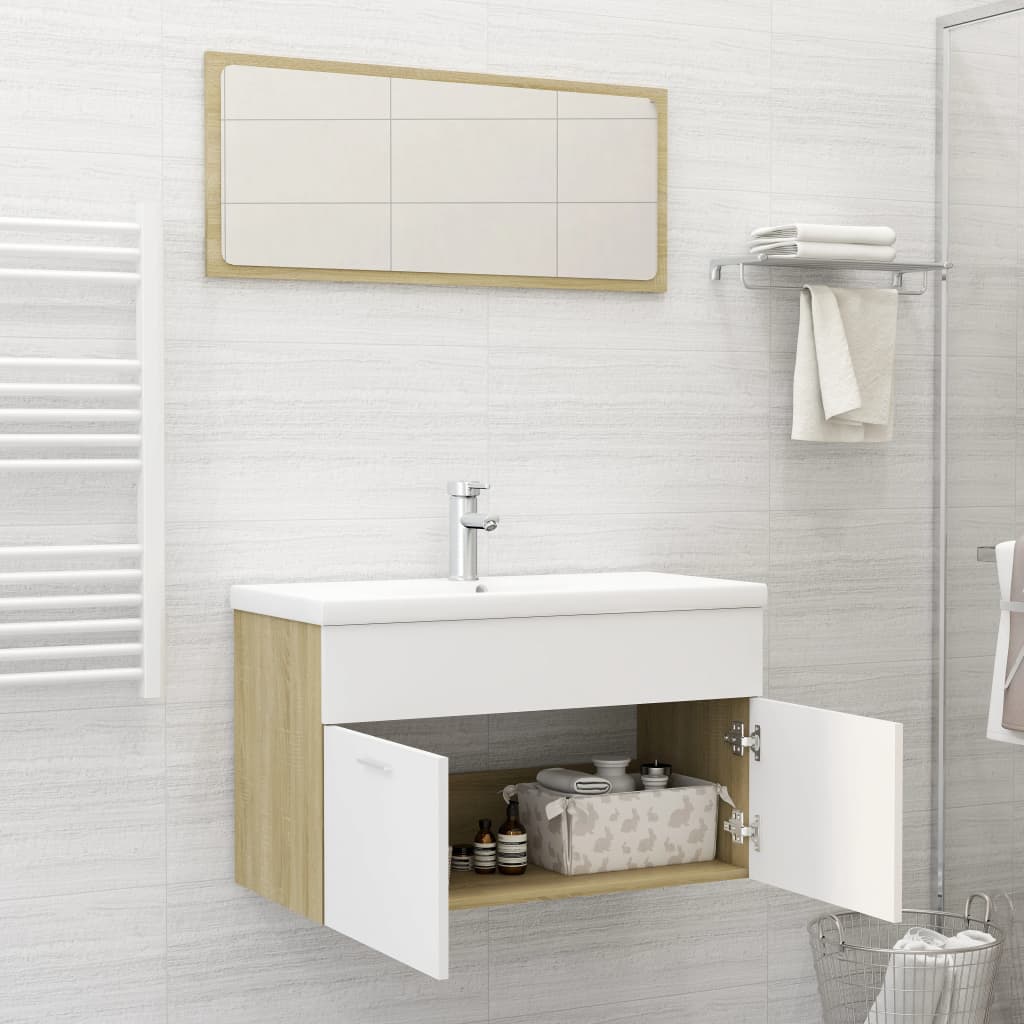 2-piece bathroom furniture set white and Sonoma oak wood material