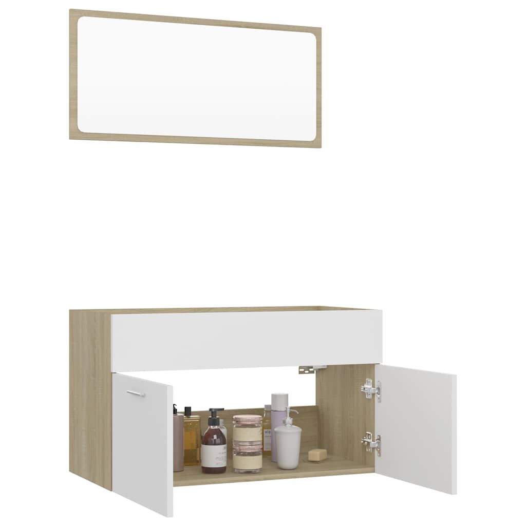 2-piece bathroom furniture set white and Sonoma oak wood material