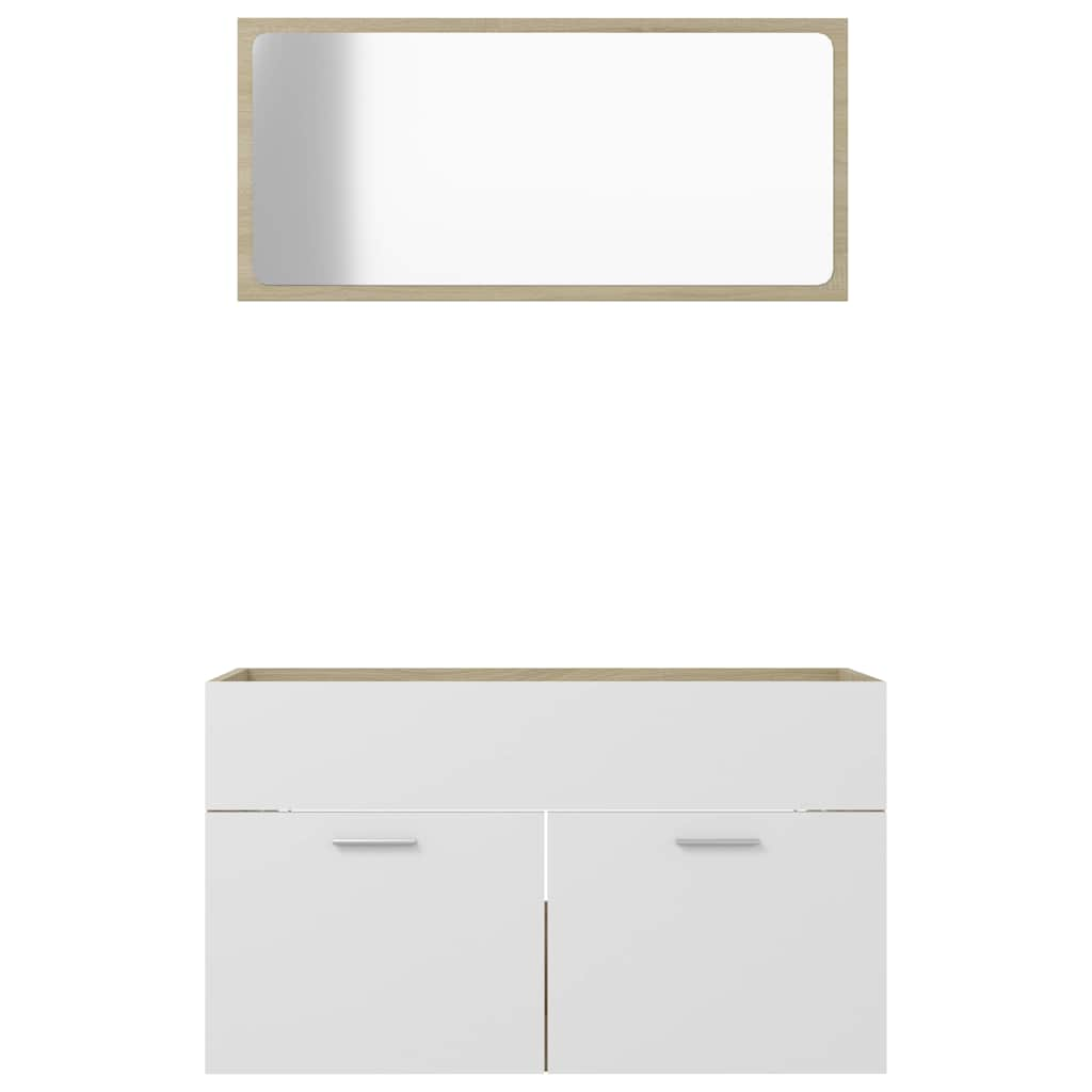 2-tlg. Badmöbel-Set Weiß und Sonoma-Eiche Holzwerkstoff