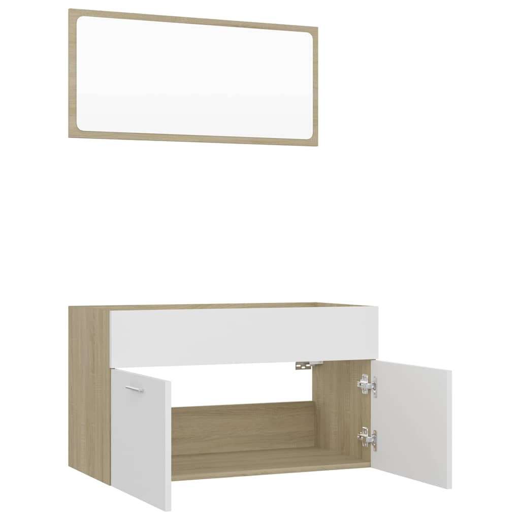 2-piece bathroom furniture set white and Sonoma oak wood material