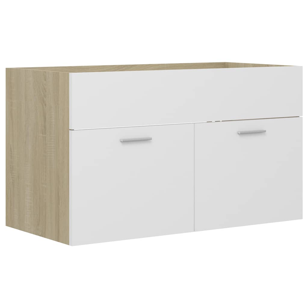 2-piece bathroom furniture set white and Sonoma oak wood material