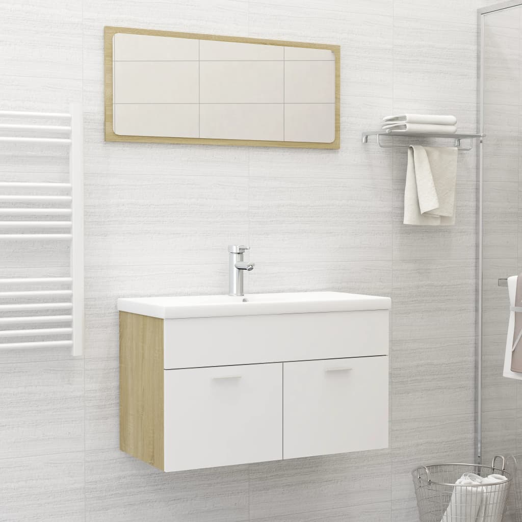 2-piece bathroom furniture set white and Sonoma oak wood material