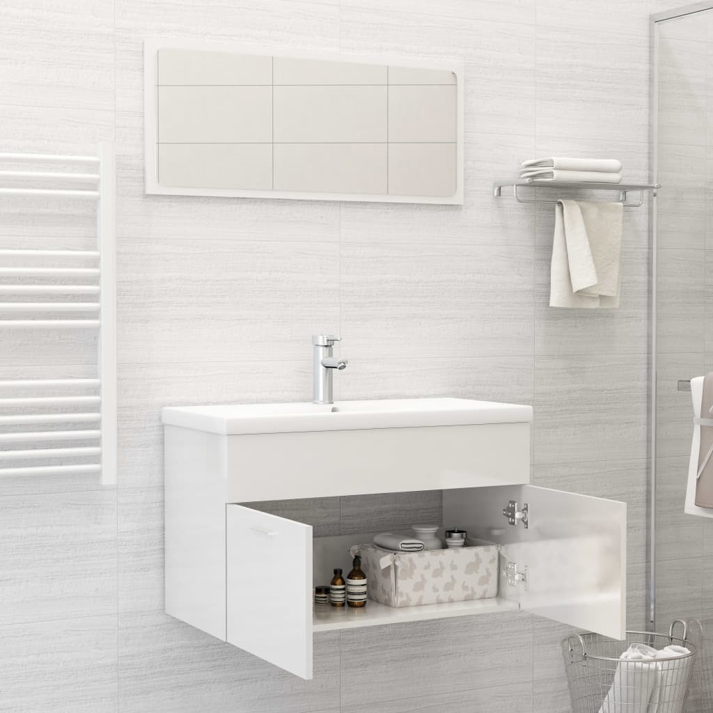 2-piece bathroom furniture set high-gloss white wood material