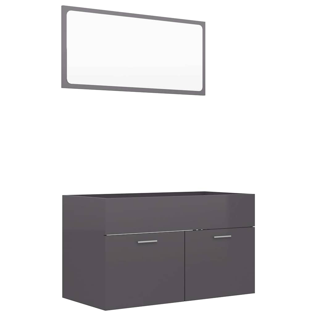 2-piece bathroom furniture set high-gloss gray wood material