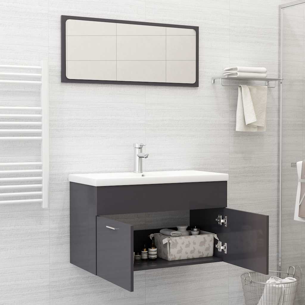 2-piece bathroom furniture set high-gloss gray wood material