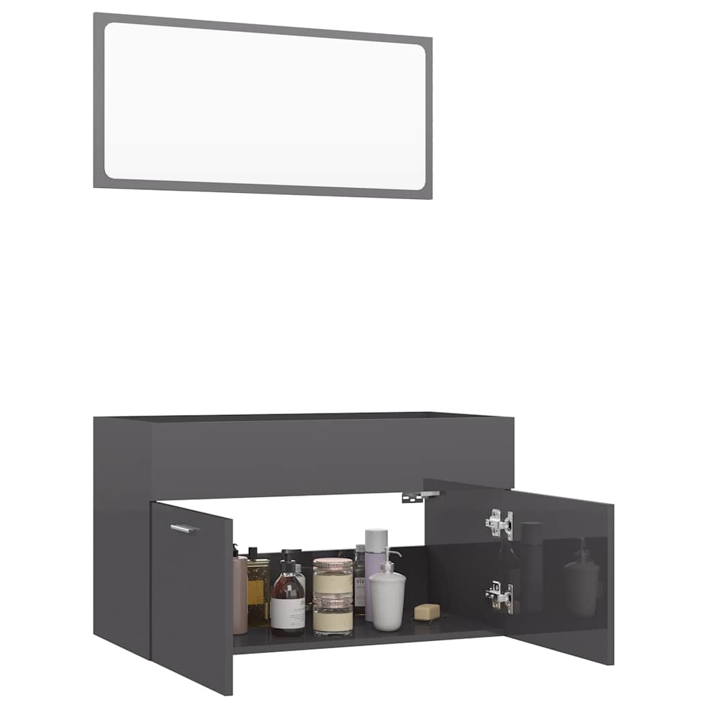 2-piece bathroom furniture set high-gloss gray wood material