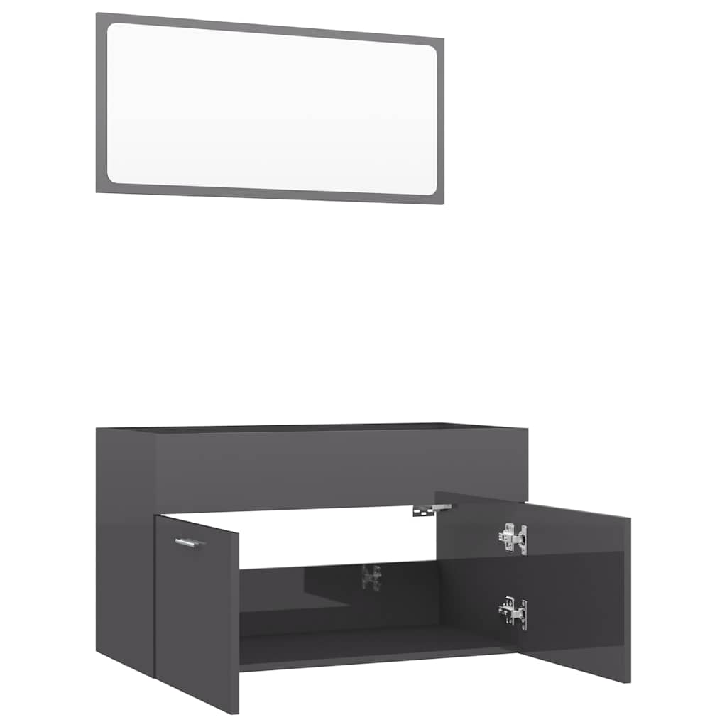 2-piece bathroom furniture set high-gloss gray wood material