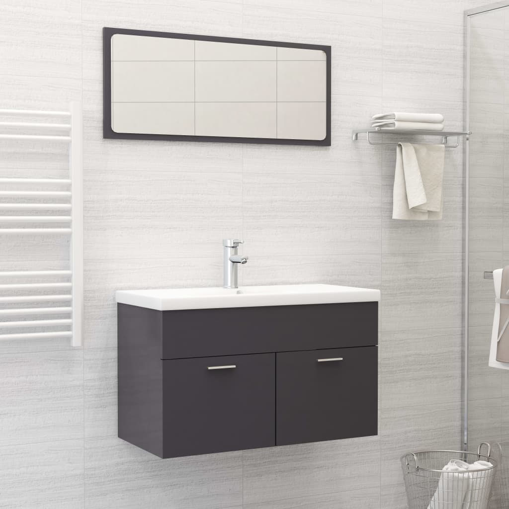 2-piece bathroom furniture set high-gloss gray wood material