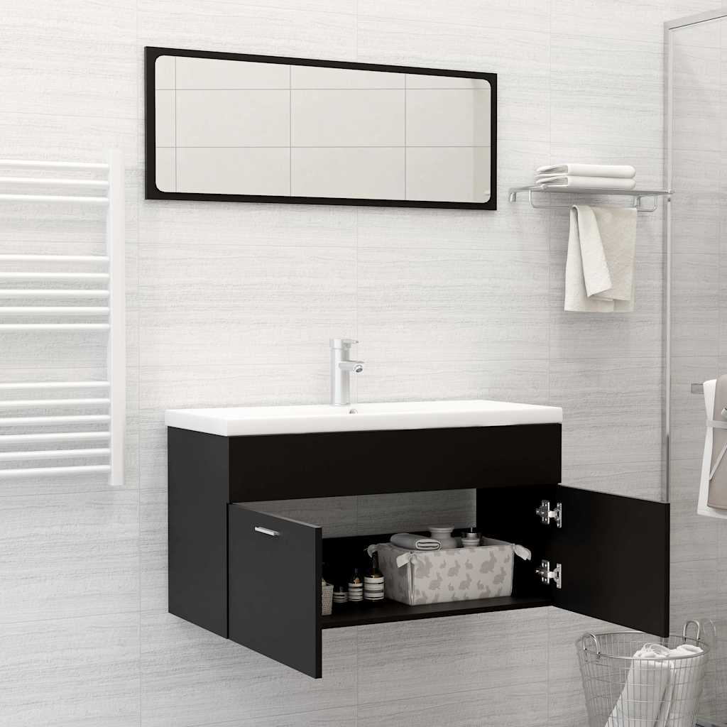 2-piece bathroom furniture set black wood material