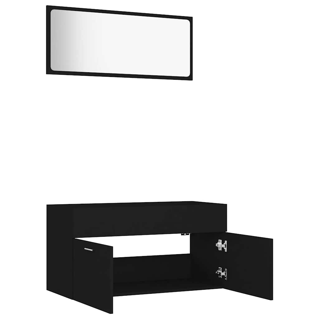 2-piece bathroom furniture set black wood material