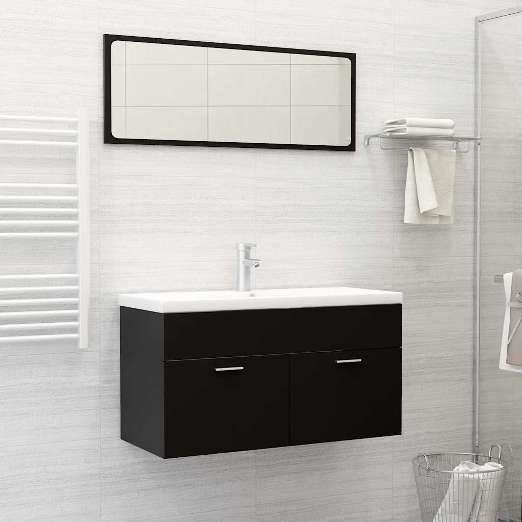 2-piece bathroom furniture set black wood material