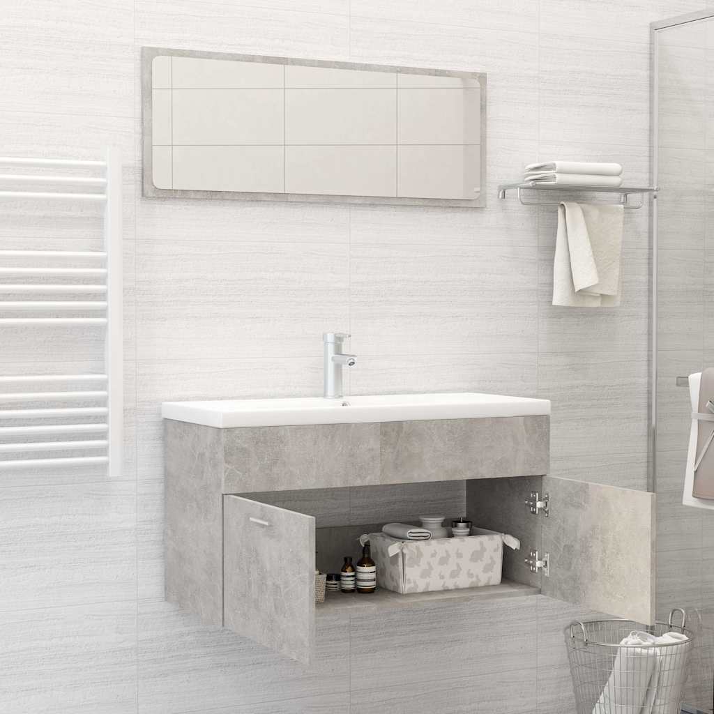 2-piece bathroom furniture set concrete gray wood material