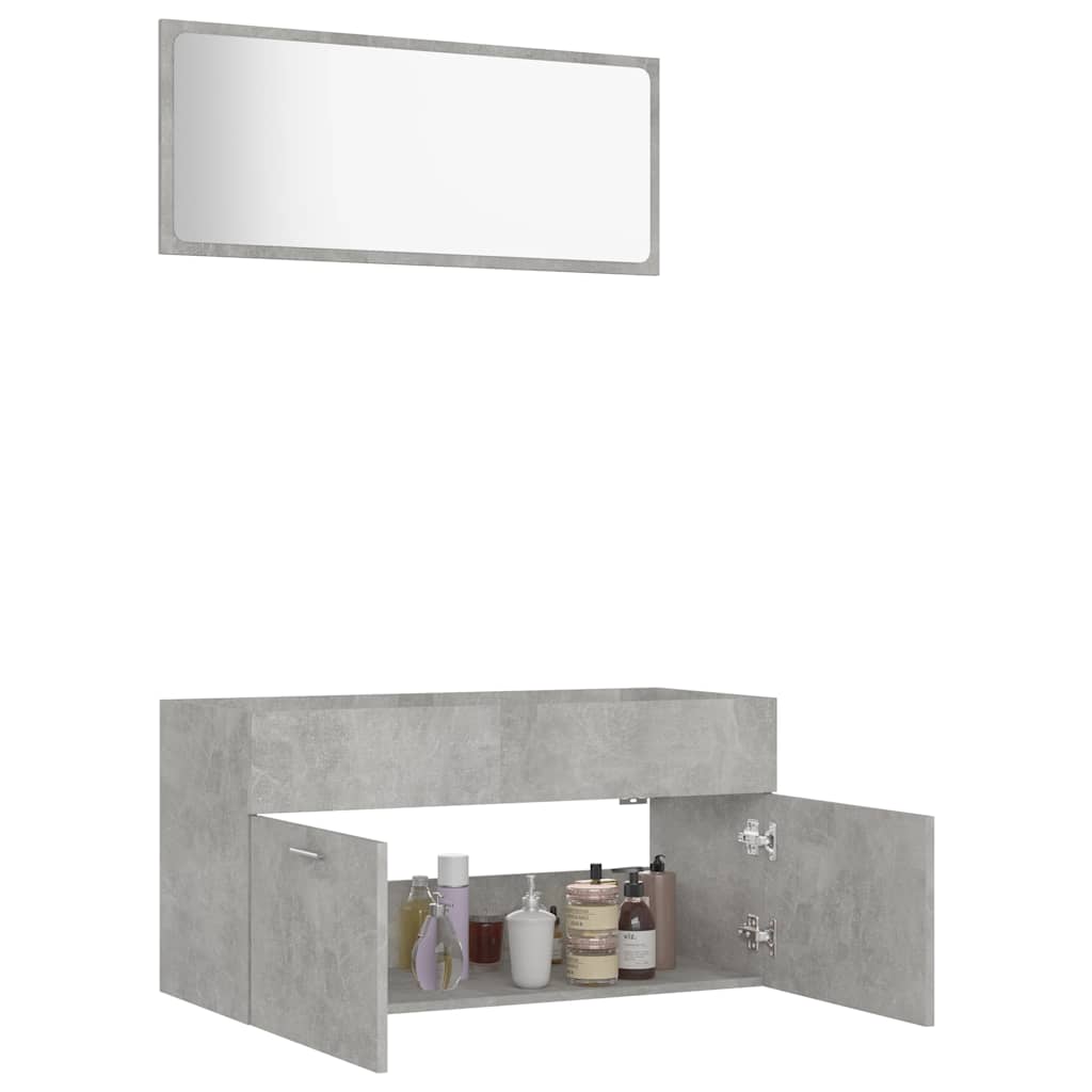 2-piece bathroom furniture set concrete gray wood material