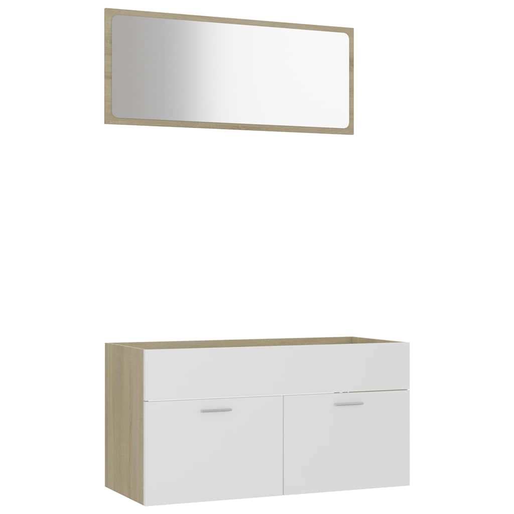 2-piece bathroom furniture set white and Sonoma oak wood material