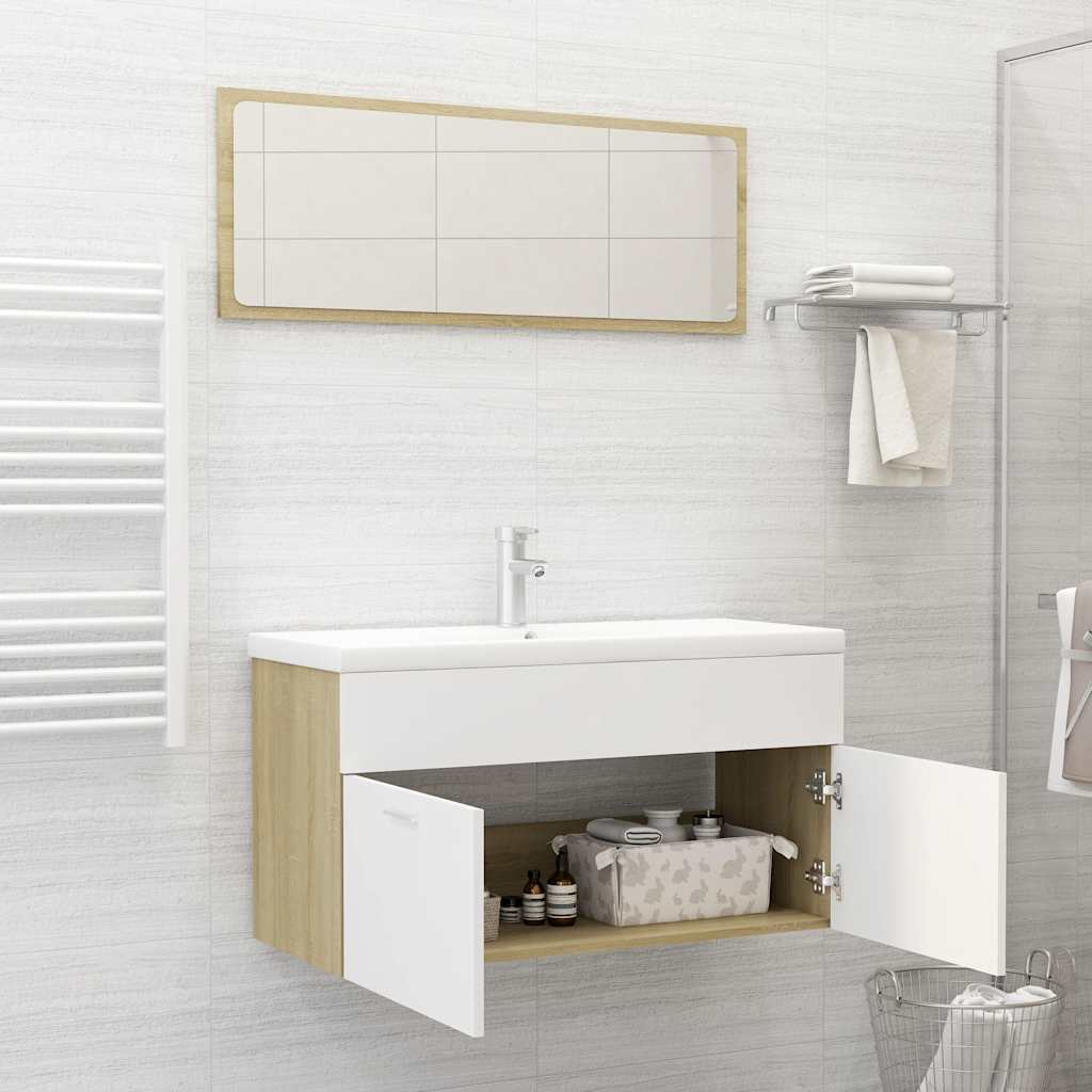 2-piece bathroom furniture set white and Sonoma oak wood material