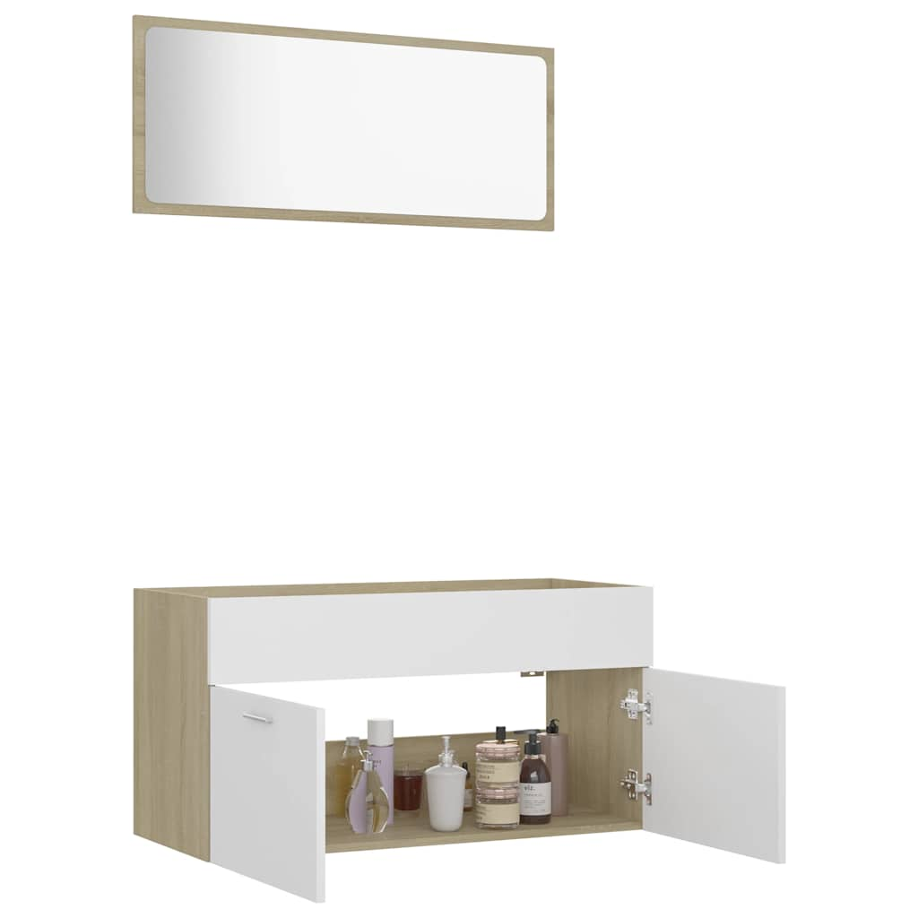 2-piece bathroom furniture set white and Sonoma oak wood material