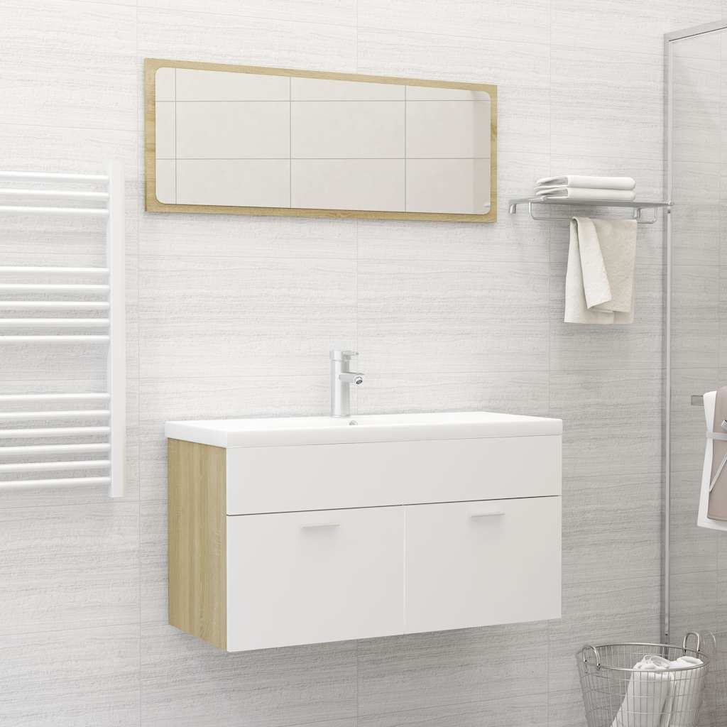 2-piece bathroom furniture set white and Sonoma oak wood material