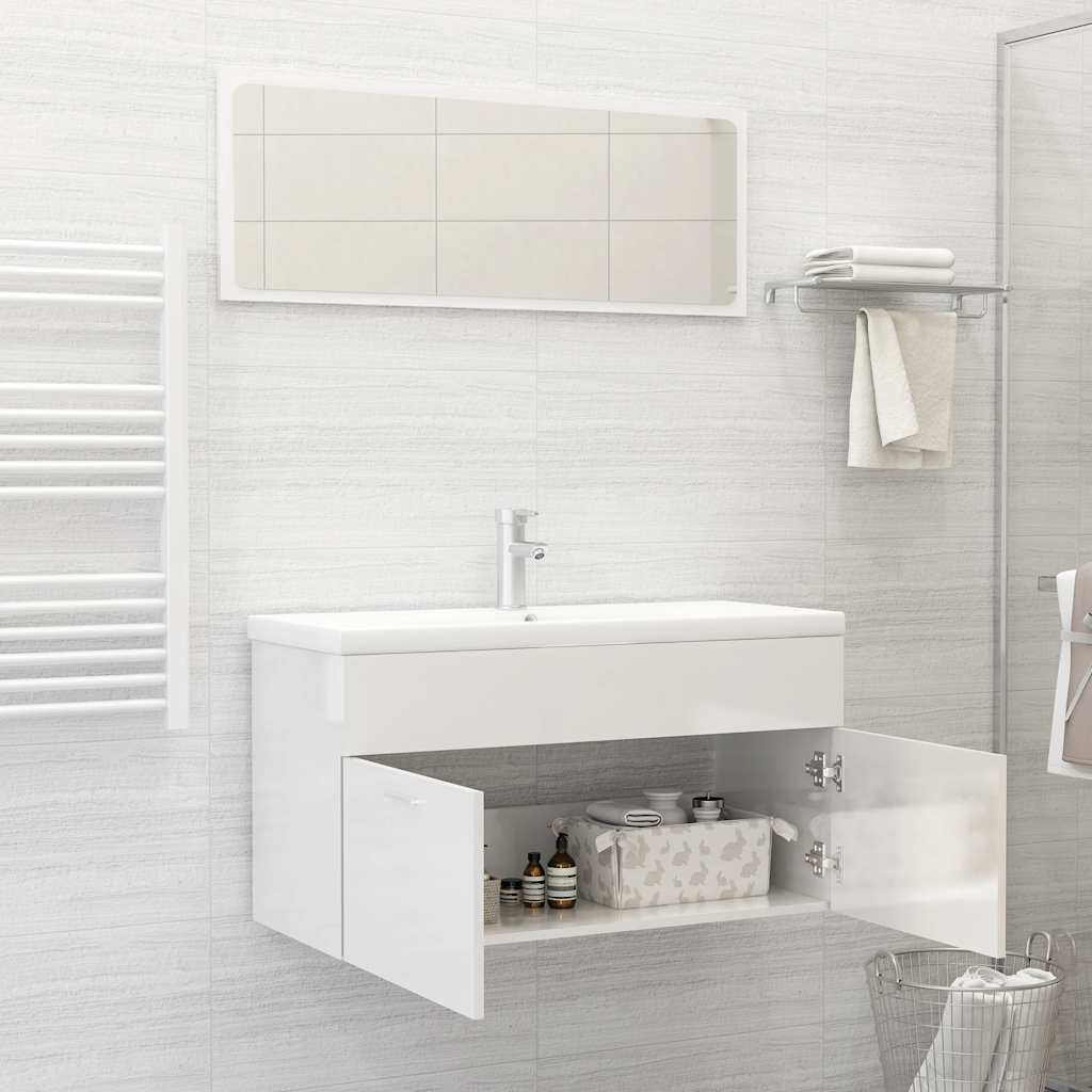 2-piece bathroom furniture set high-gloss white wood material