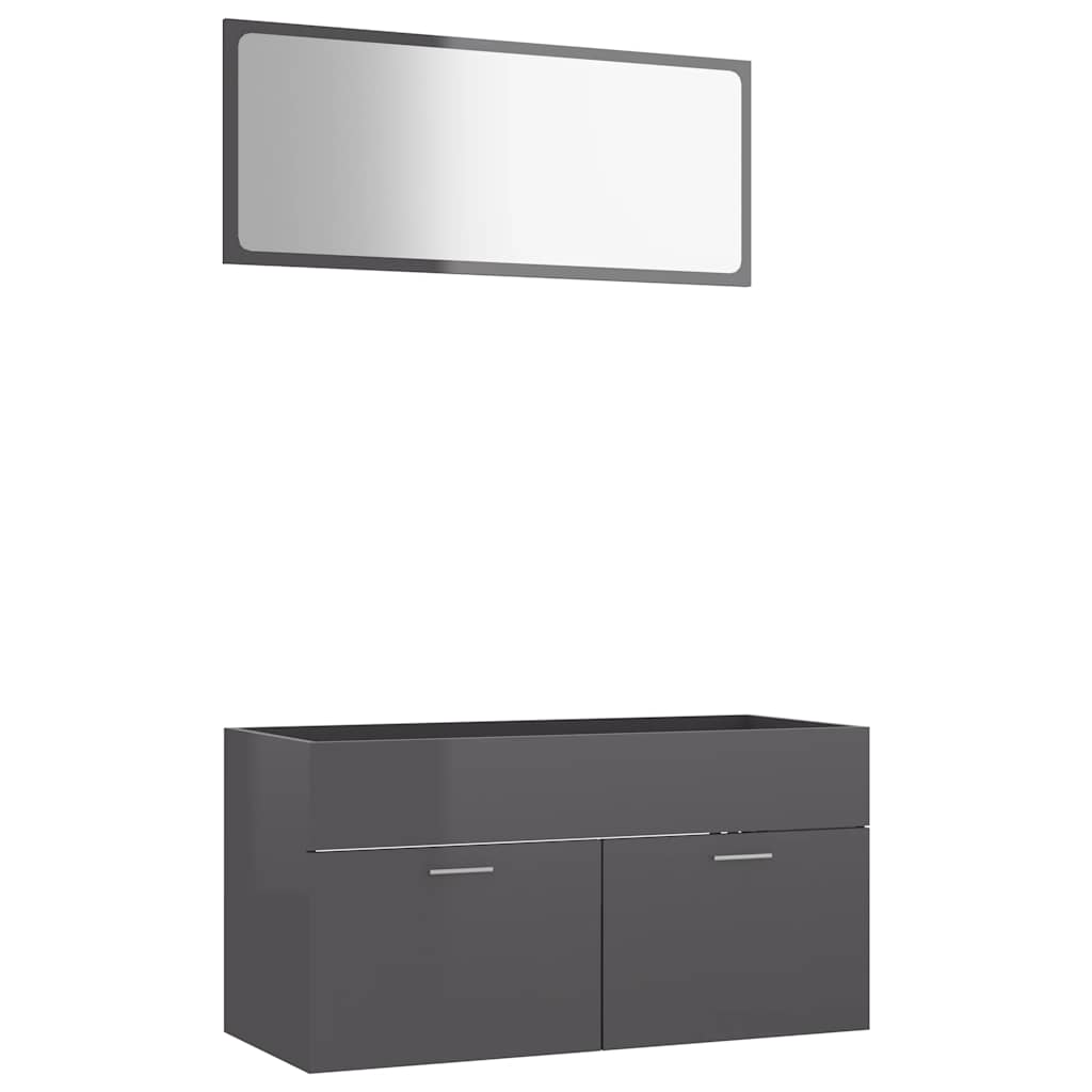 2-piece bathroom furniture set high-gloss gray wood material