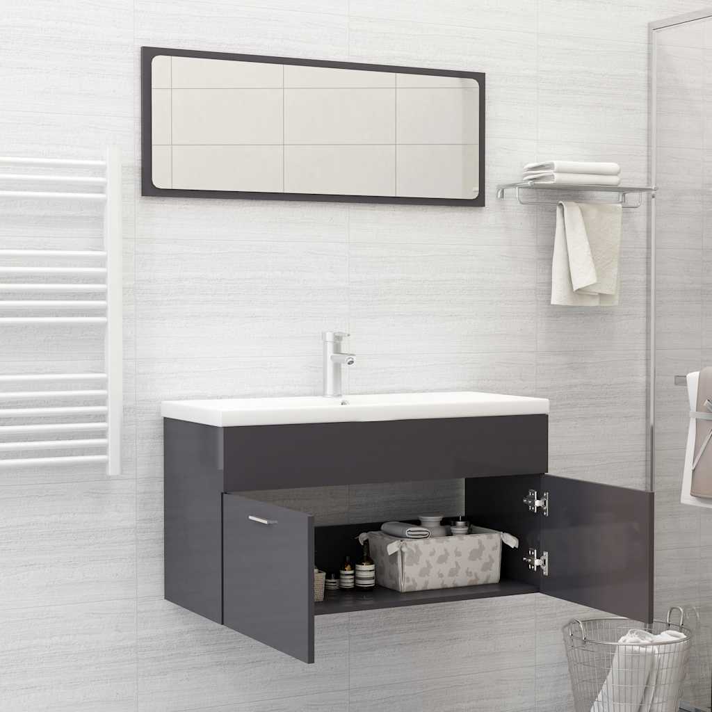 2-piece bathroom furniture set high-gloss gray wood material