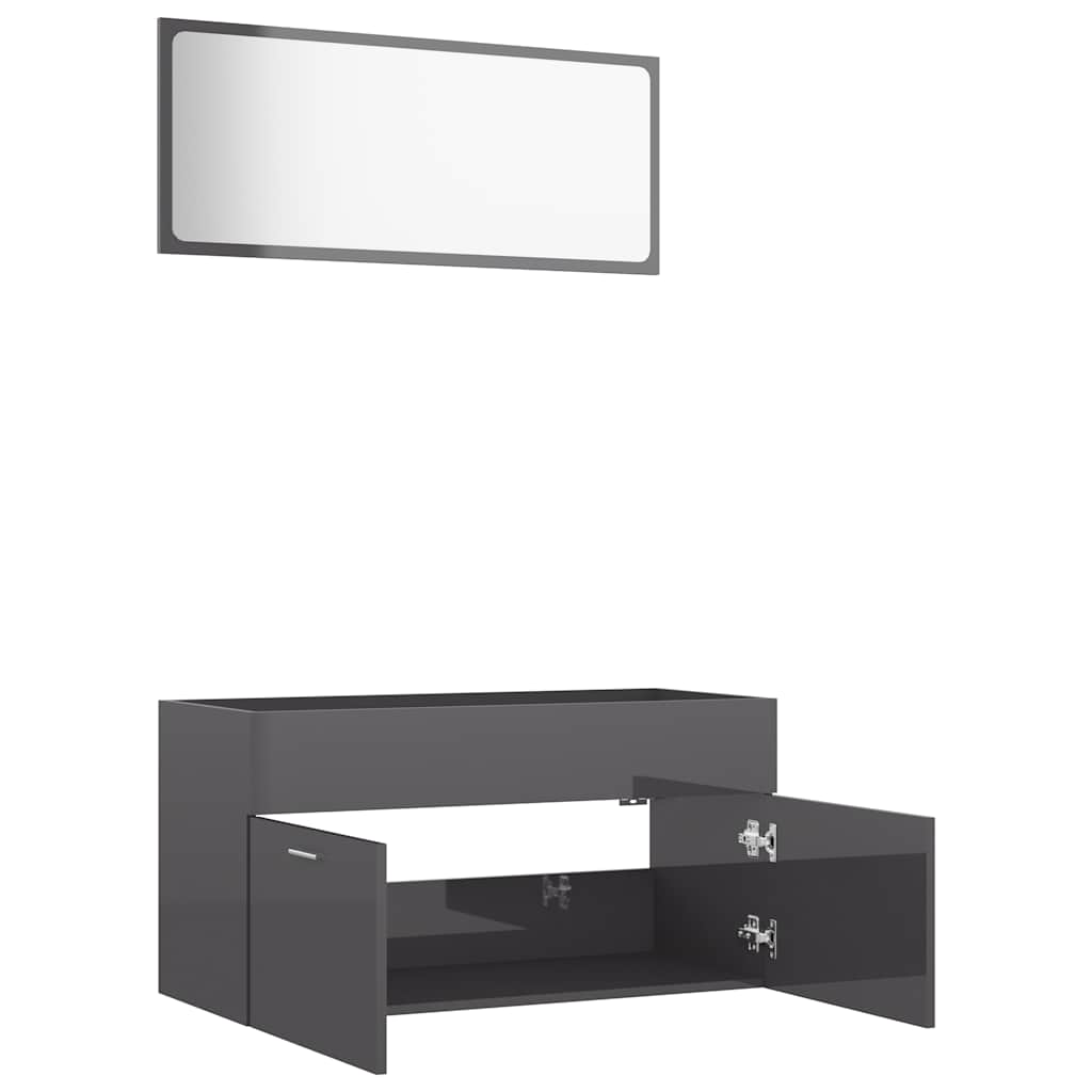 2-piece bathroom furniture set high-gloss gray wood material