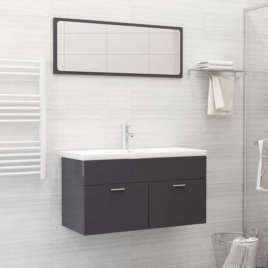 2-piece bathroom furniture set high-gloss gray wood material