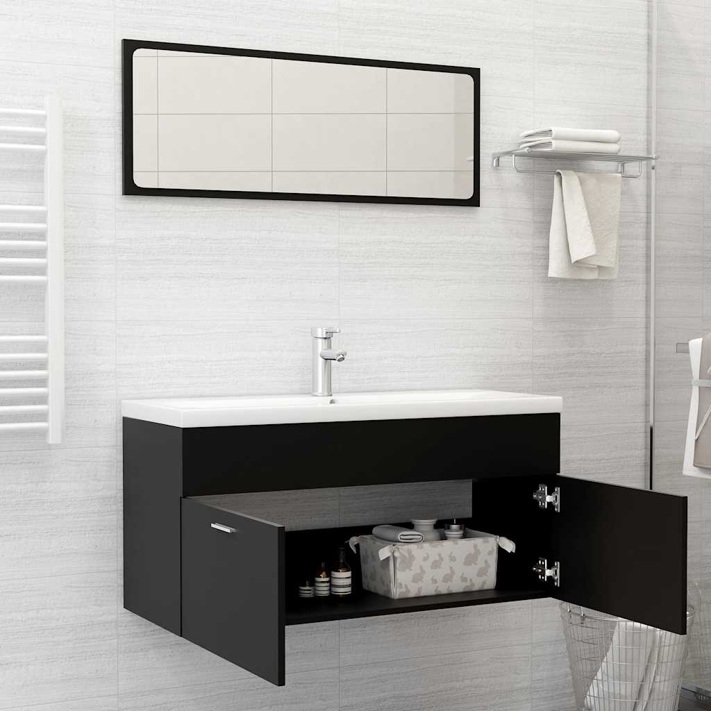 2-piece bathroom furniture set black wood material