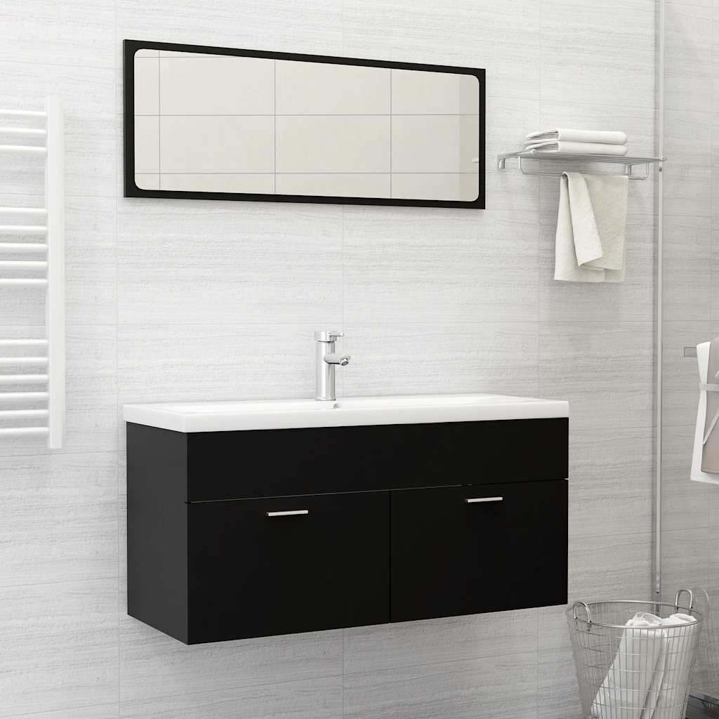 2-piece bathroom furniture set black wood material