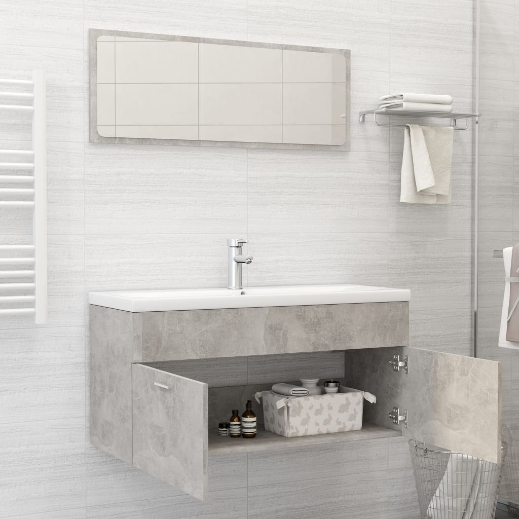 2-piece bathroom furniture set concrete gray wood material