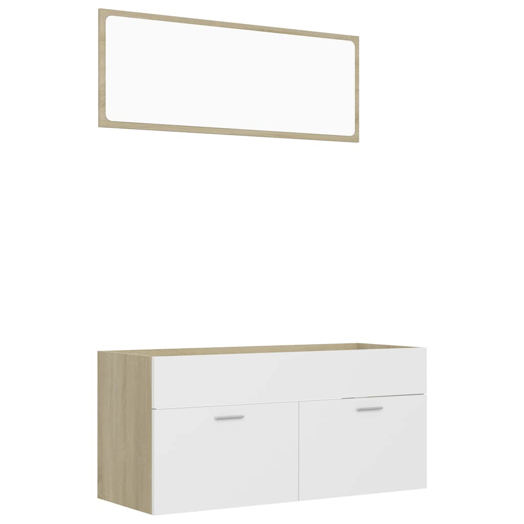 2-piece bathroom furniture set white and Sonoma oak wood material