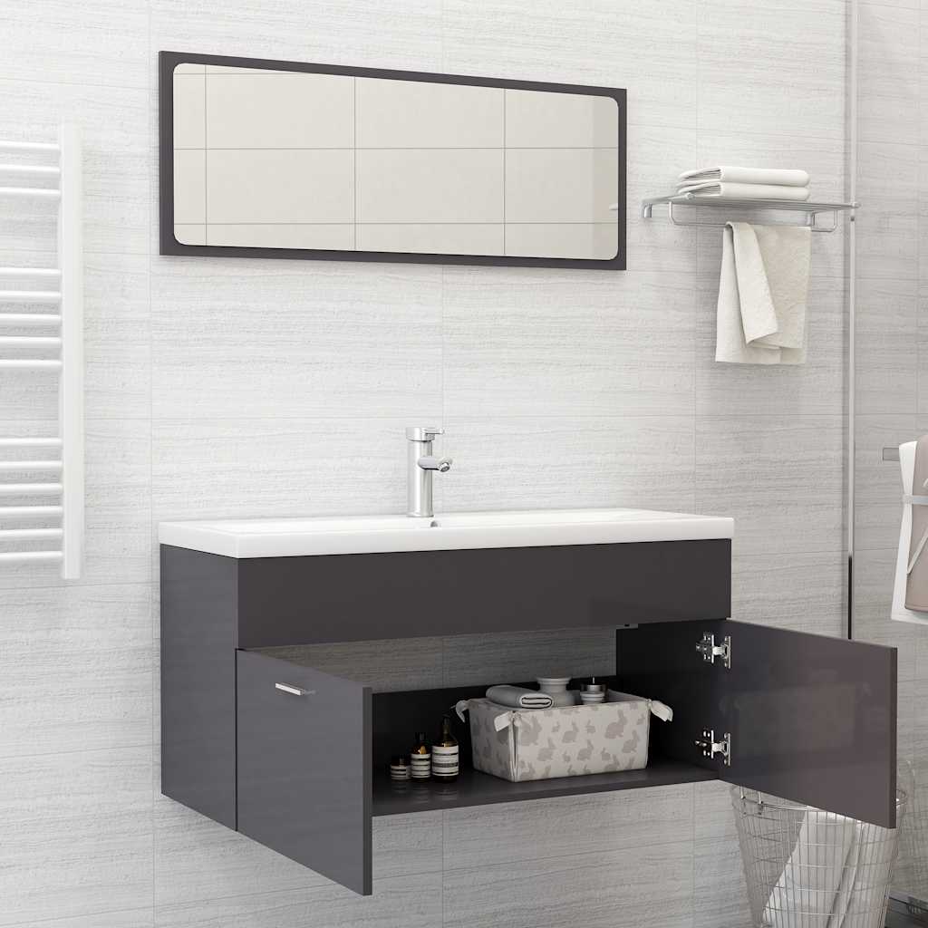 2-piece bathroom furniture set high-gloss gray wood material