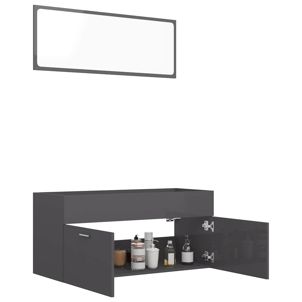 2-piece bathroom furniture set high-gloss gray wood material