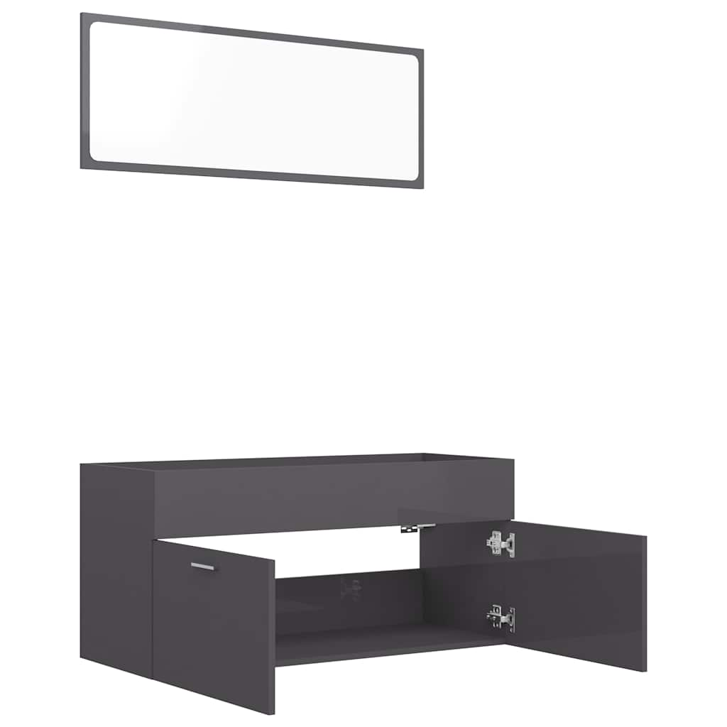 2-piece bathroom furniture set high-gloss gray wood material