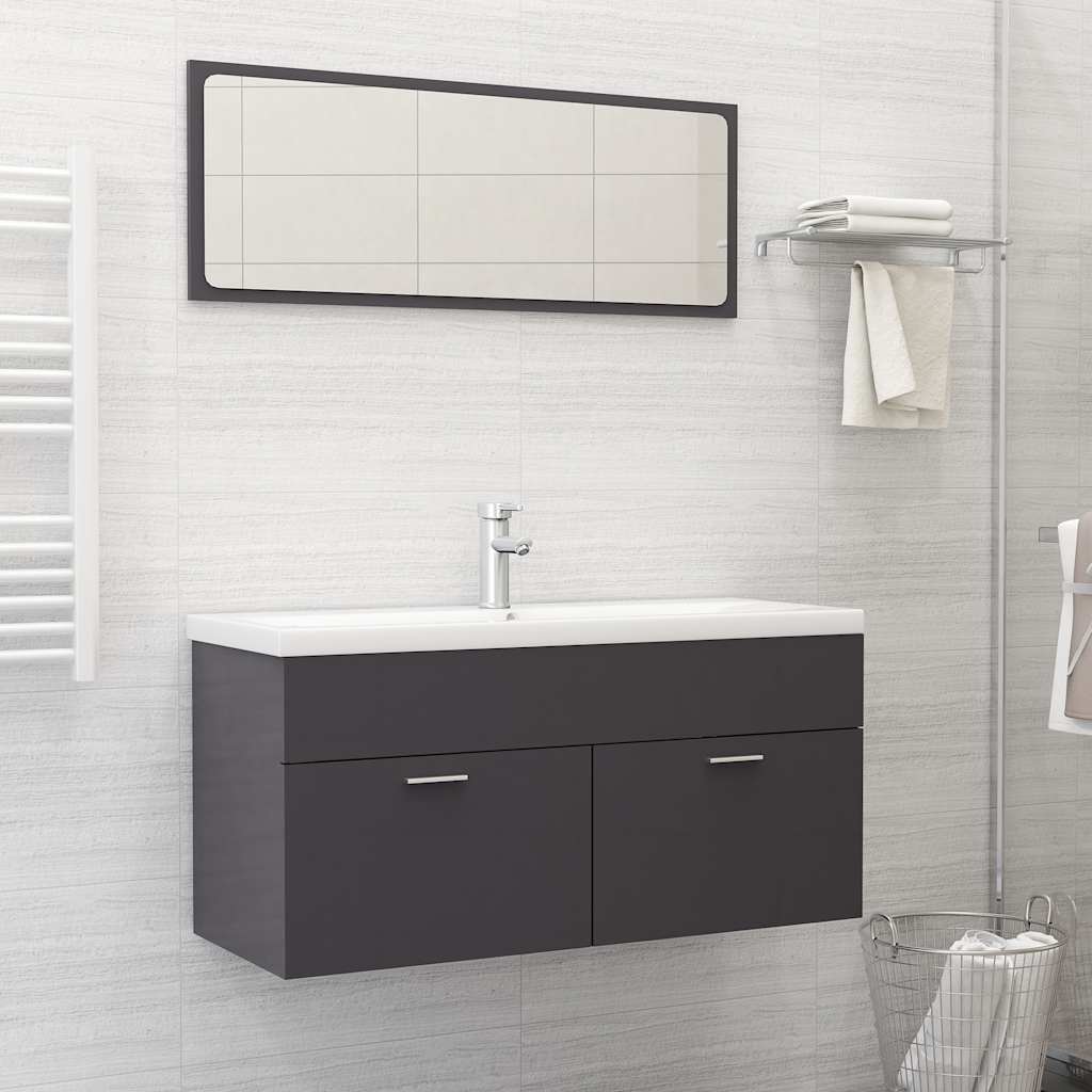 2-piece bathroom furniture set high-gloss gray wood material