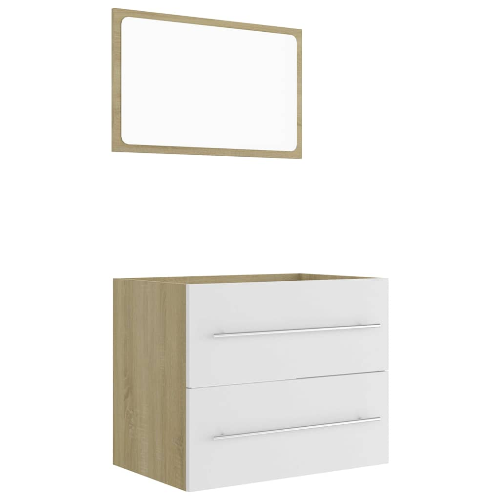 2-piece bathroom furniture set white and Sonoma oak wood material