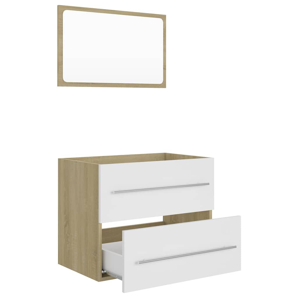 2-piece bathroom furniture set white and Sonoma oak wood material