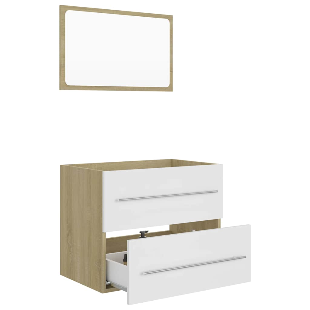 2-piece bathroom furniture set white and Sonoma oak wood material