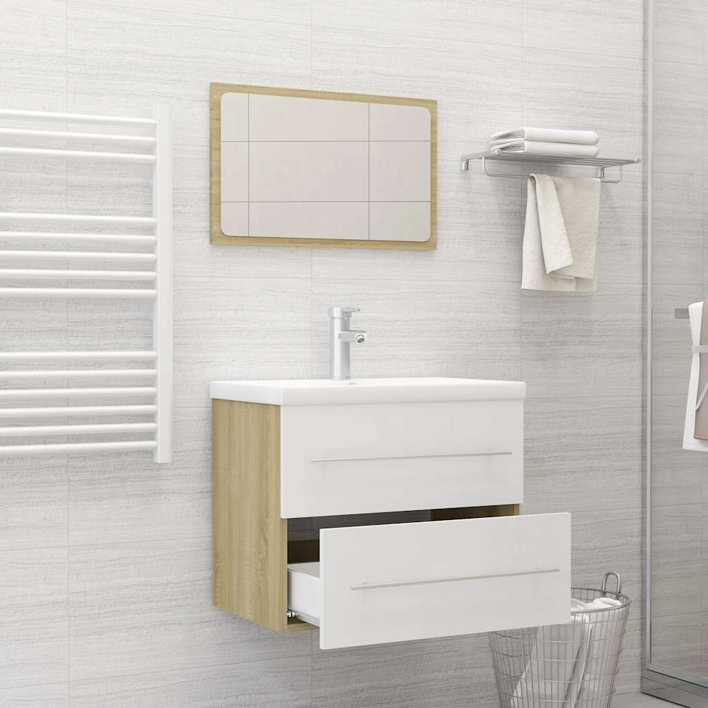 2-piece bathroom furniture set white and Sonoma oak wood material