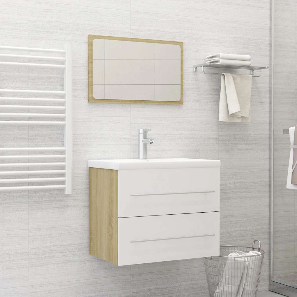 2-piece bathroom furniture set white and Sonoma oak wood material