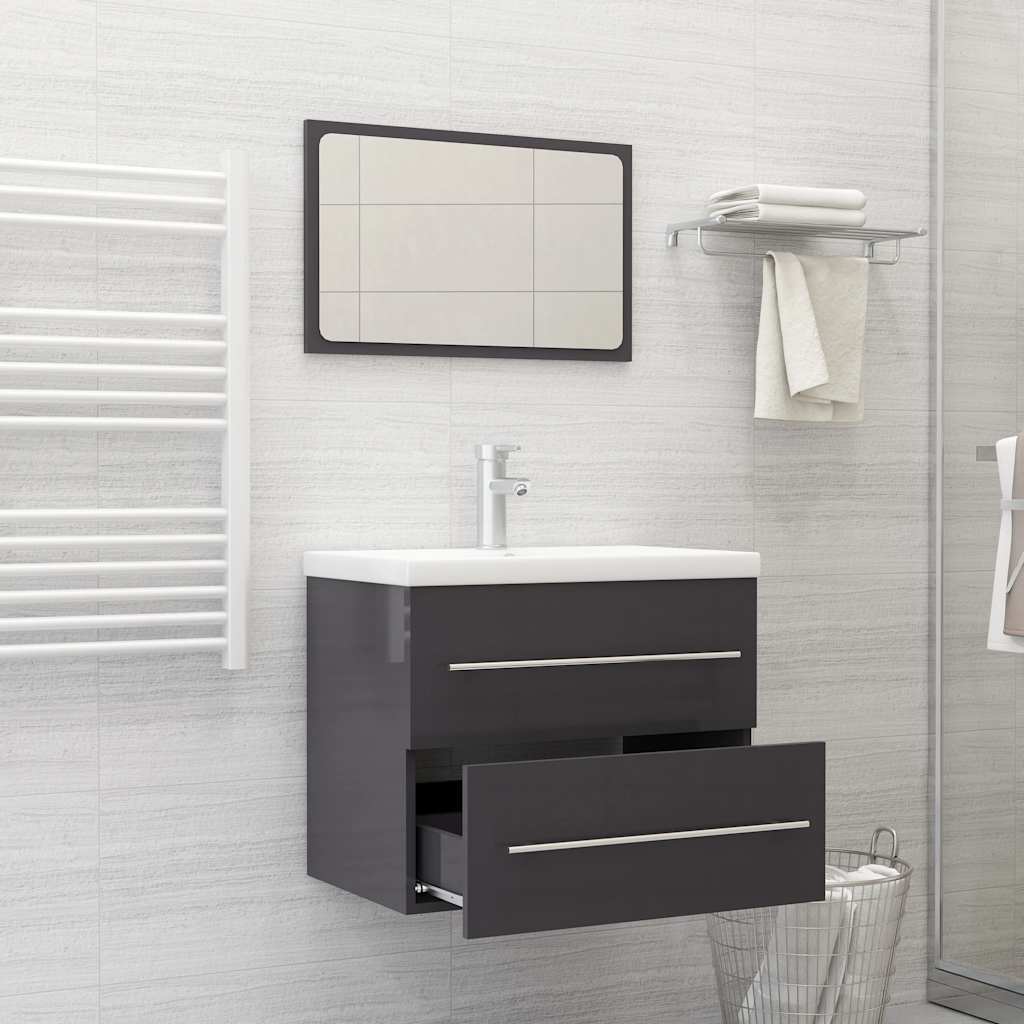 2-piece bathroom furniture set high-gloss gray wood material