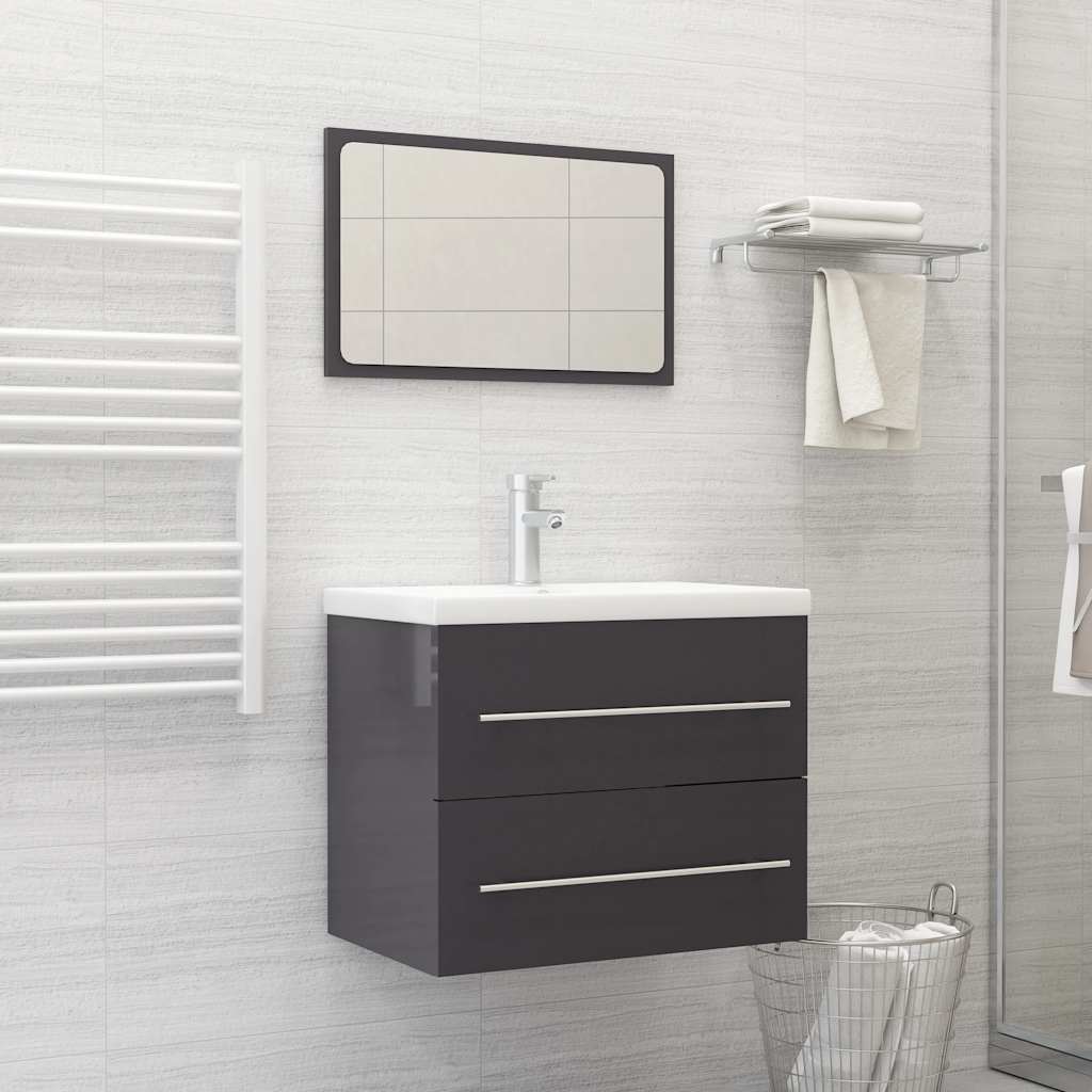 2-piece bathroom furniture set high-gloss gray wood material