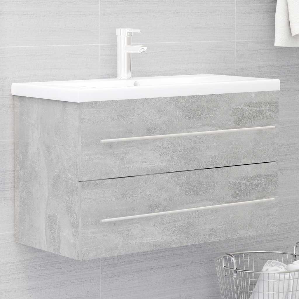 2-piece bathroom furniture set concrete gray wood material