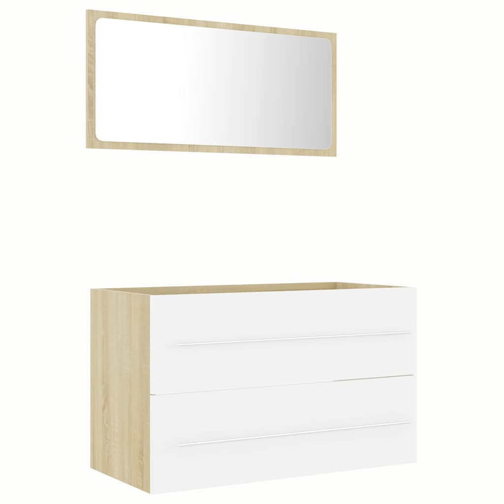 2-piece bathroom furniture set white and Sonoma oak wood material