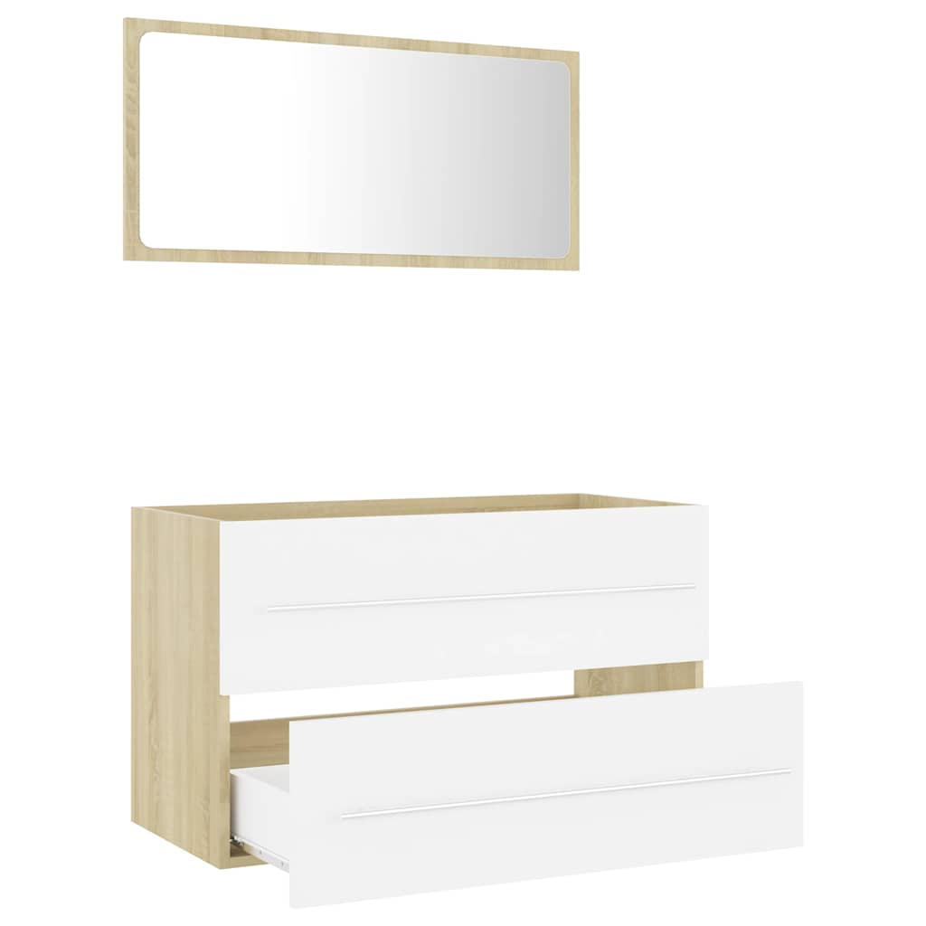 2-piece bathroom furniture set white and Sonoma oak wood material