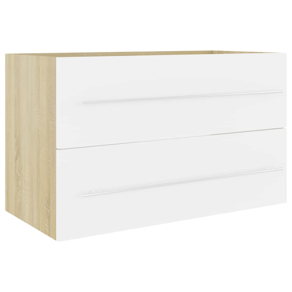 2-piece bathroom furniture set white and Sonoma oak wood material