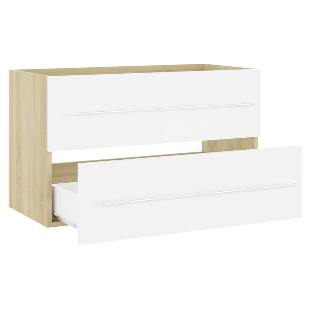 2-piece bathroom furniture set white and Sonoma oak wood material