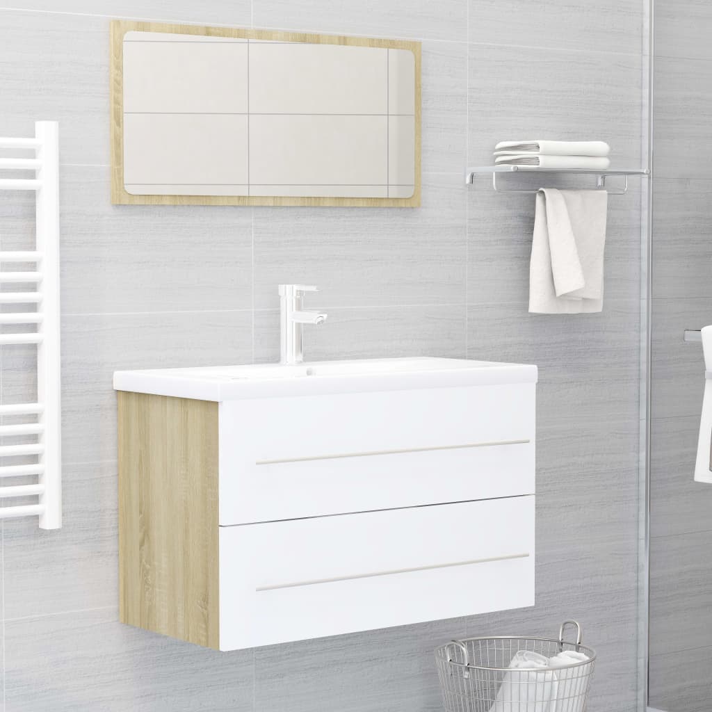 2-piece bathroom furniture set white and Sonoma oak wood material